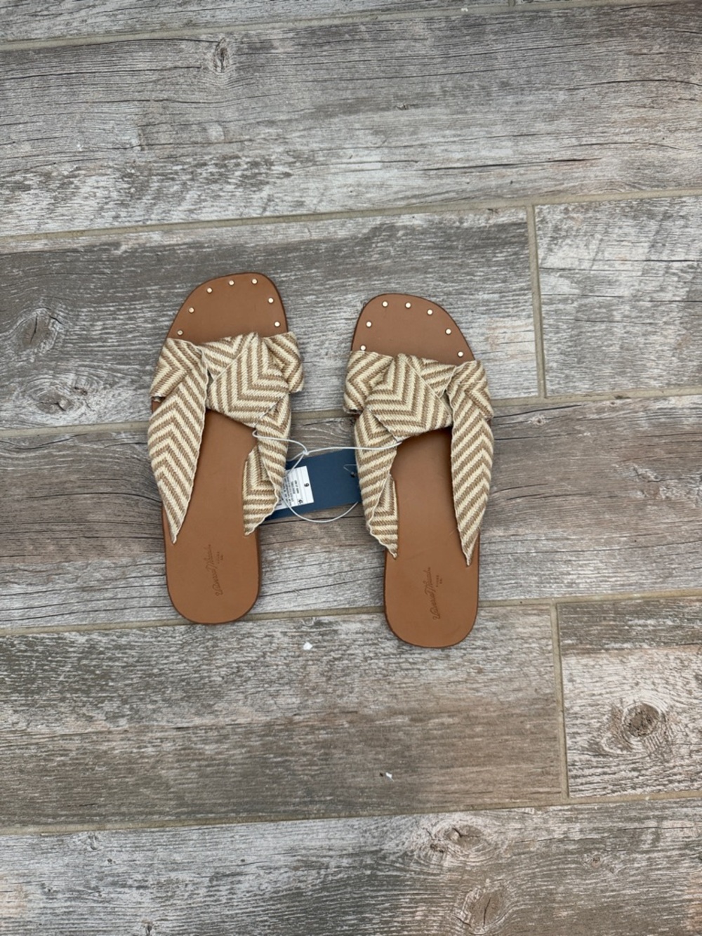 Universal Thread Tan & Cream Woven Knot Slide Sandals
